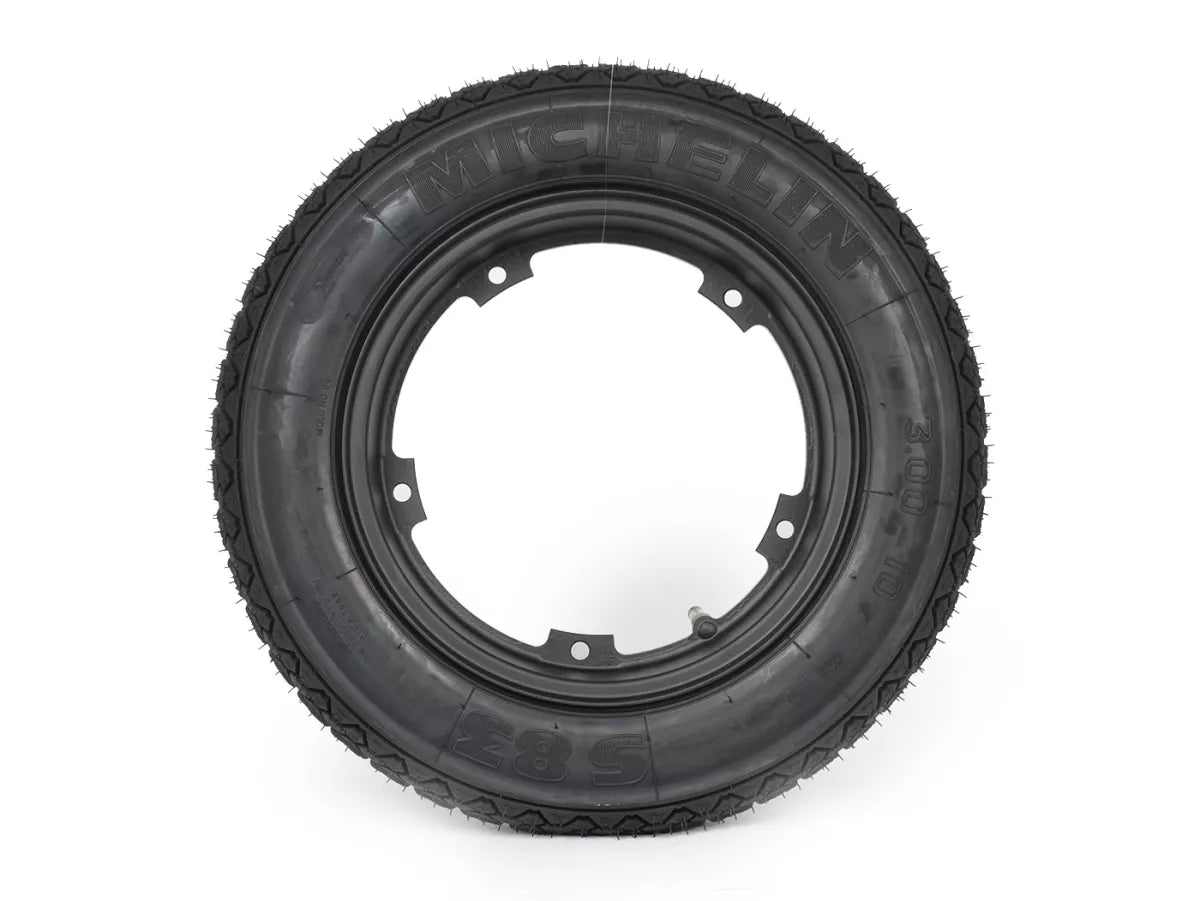Michelin S83 Wheel Assembly 3.00-10 42J – BGM PRO Tubeless Rim Black Vespa V50 PK ET3